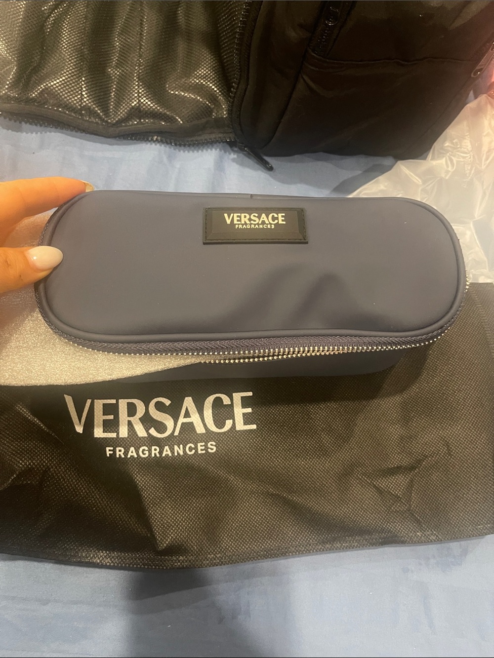 Versace Navy Blue Zip Travel Pouch